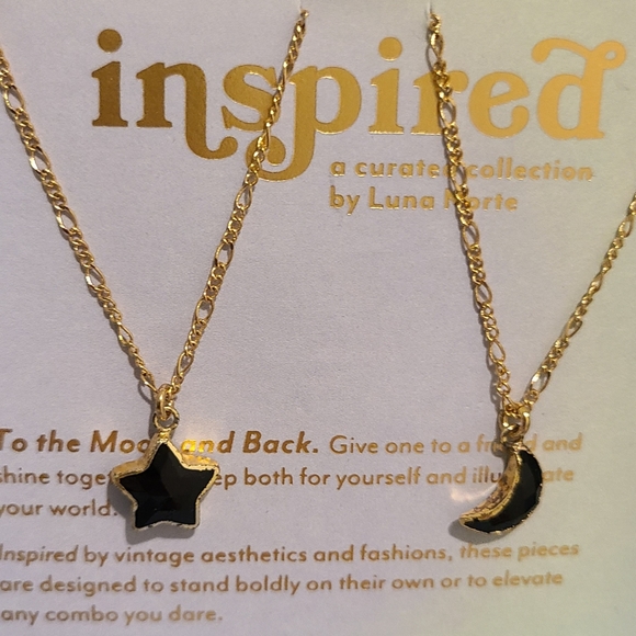 2 NECKLACES INSPIRED BY LUNA NORTE BLACK ONYX MOON & STAR14K GOLD PLATED - Picture 4 of 10